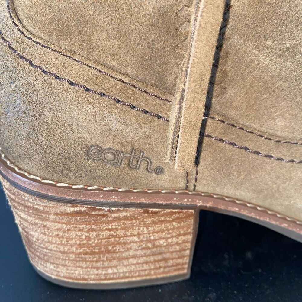 Earth Irene Round Toe Block Heel Ankle Boots Brown Genuine Leather Sz 11 - Picture 4 of 14